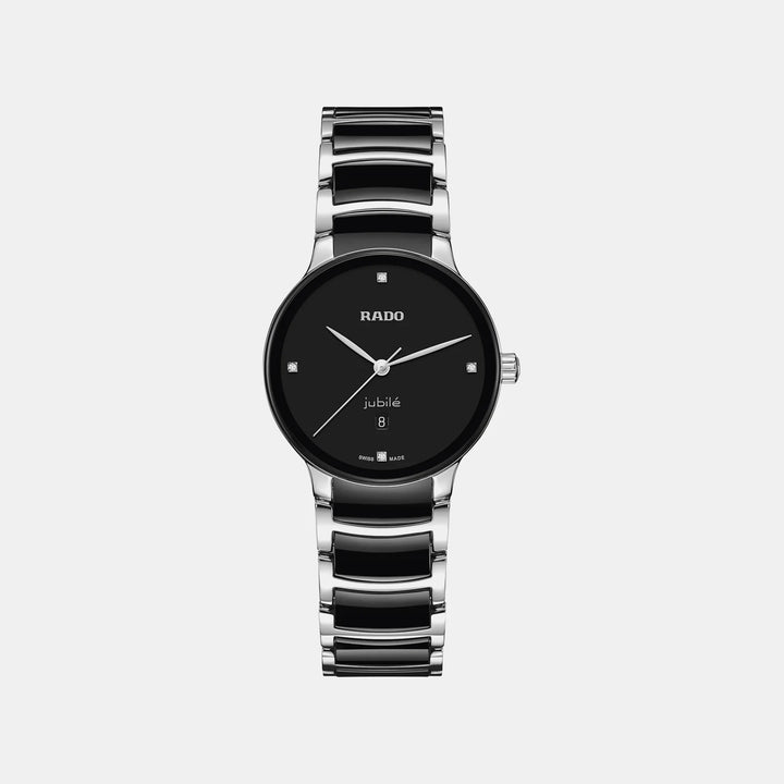 Rado Centrix 30.5mm Black Diamond Dial Steel Ceramic Ladies Quartz Watch R30026712