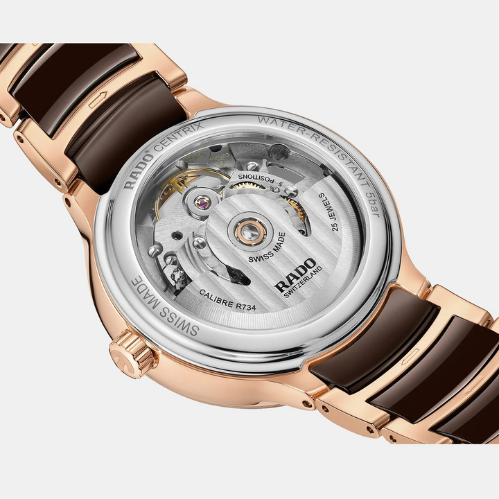 Rado Centrix 35mm Brown Mother of Pearl Open Heart Diamond Automatic Ladies Watch R30029902