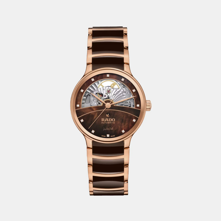 Rado Centrix 35mm Brown Mother of Pearl Open Heart Diamond Automatic Ladies Watch R30029902