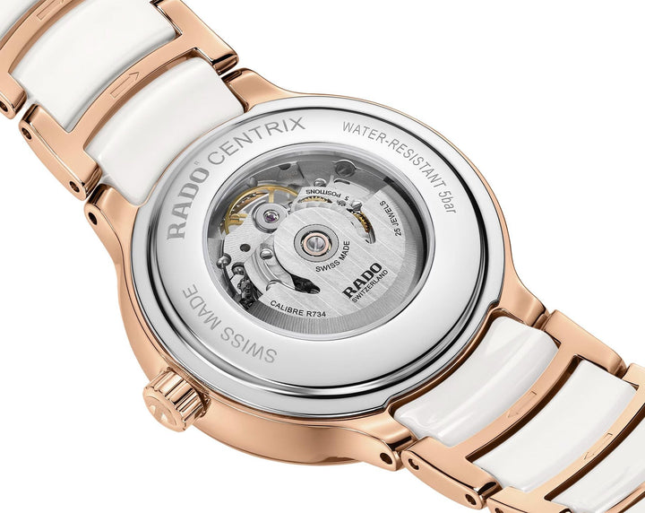 Rado Centrix 35mm White Mother of Pearl Open Heart Diamond Automatic Ladies Watch R30029922