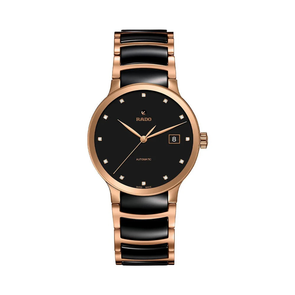 Rado Centrix 38mm Black Diamond Dial Rose Gold Automatic Watch R30036732