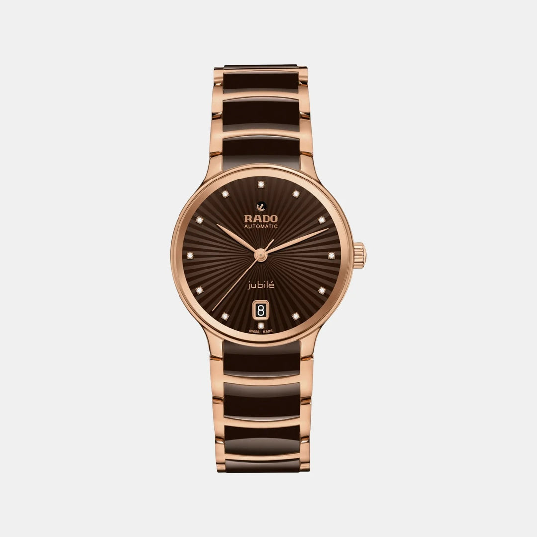 Rado Centrix 35mm Brown Faceted Diamond Dial Rose Gold Automatic Ladies Watch R30037732