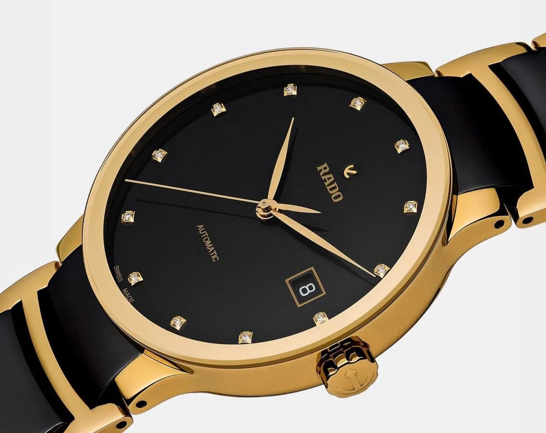 Rado Centrix 38mm Black Diamond Dial Yellow Gold Automatic Watch R30079762