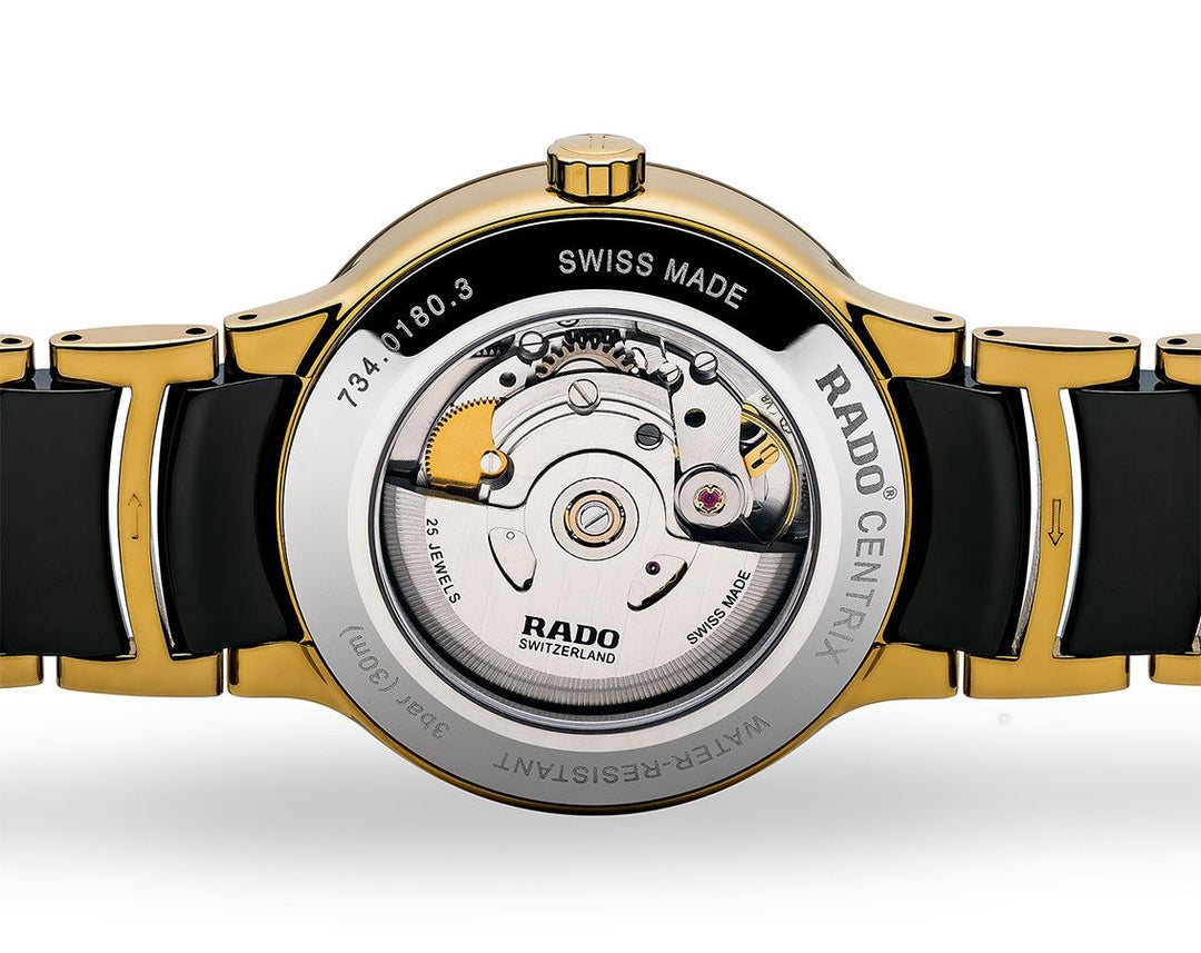 Rado Centrix 38mm Black Diamond Dial Yellow Gold Automatic Watch R30079762