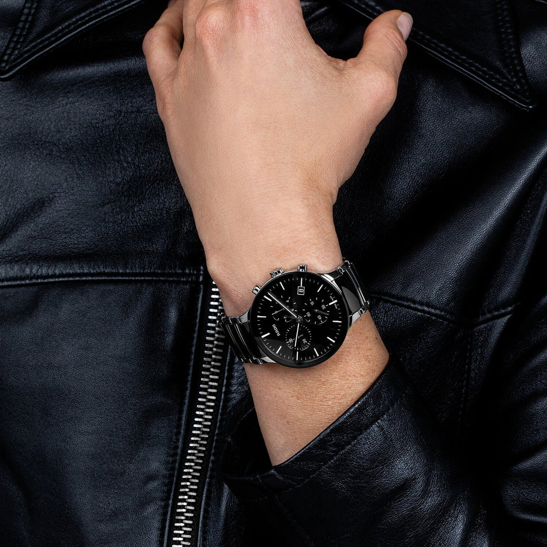 Rado Centrix Chronograph 40mm Black Dial Yellow Gold Ceramic Quartz Watch R30130152