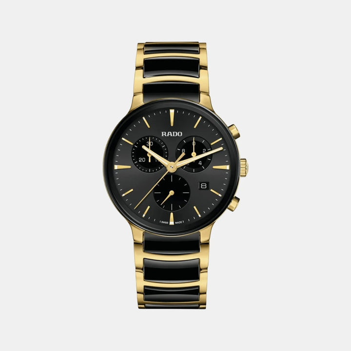 Rado Centrix Chronograph 41mm Black Dial Two Tone Yellow Gold Ceramic Quartz Watch R30211152