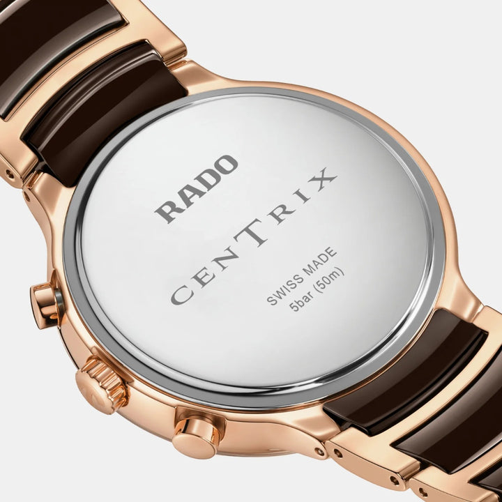 Rado Centrix Chronograph 41mm Champagne Sunray Dial Rose Gold Ceramic Quartz Watch R30212402