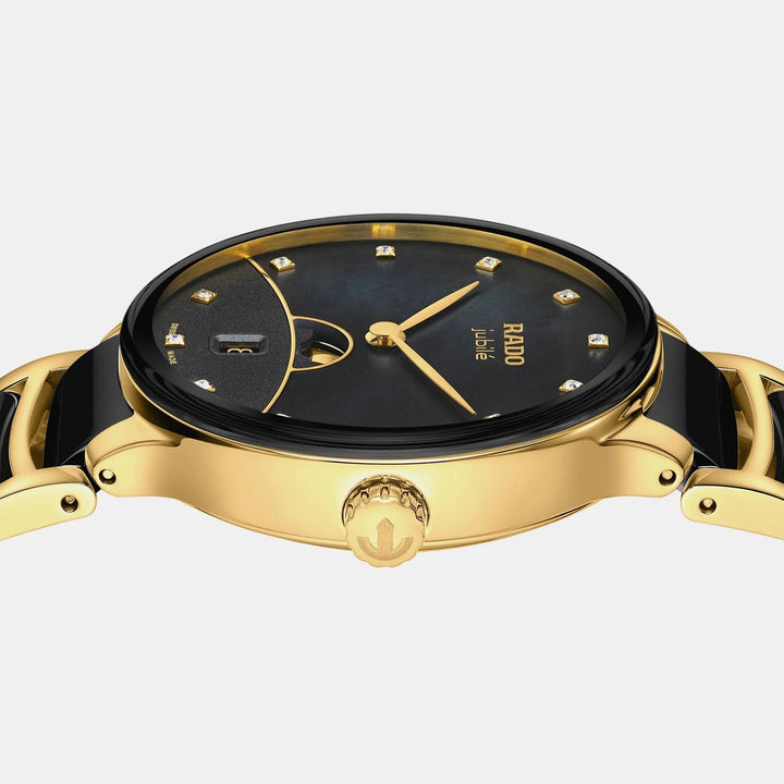 Rado Centrix Moonphase 35mm Brown Mother of Pearl Diamond Yellow Gold Ladies Quartz Watch R30233942