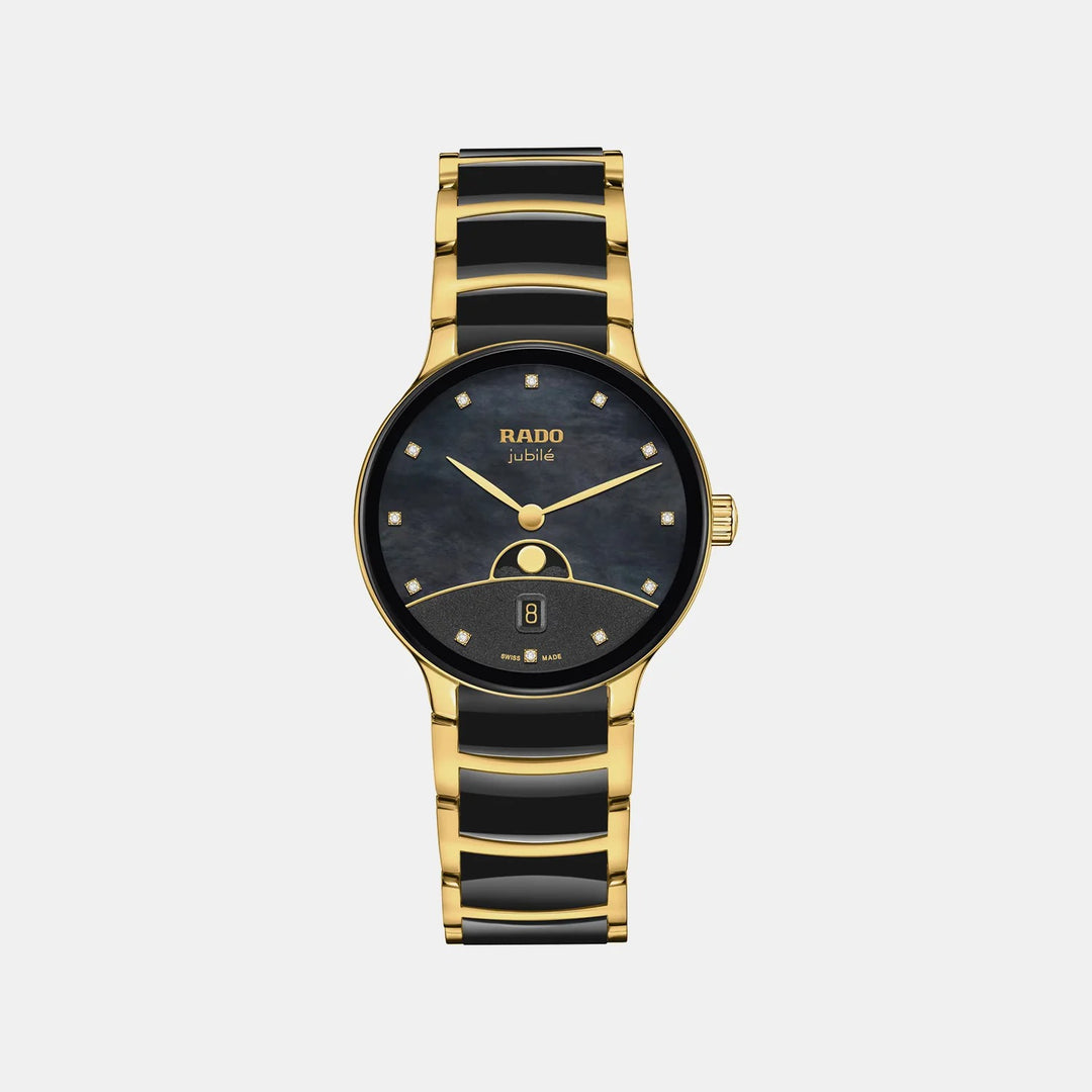 Rado Centrix Moonphase 35mm Brown Mother of Pearl Diamond Yellow Gold Ladies Quartz Watch R30233942