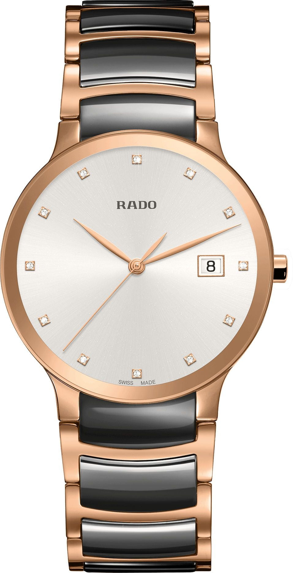 Rado Centrix 38mm White Dial Two-Tone 12 Diamonds Unisex Quartz Watch R30554762