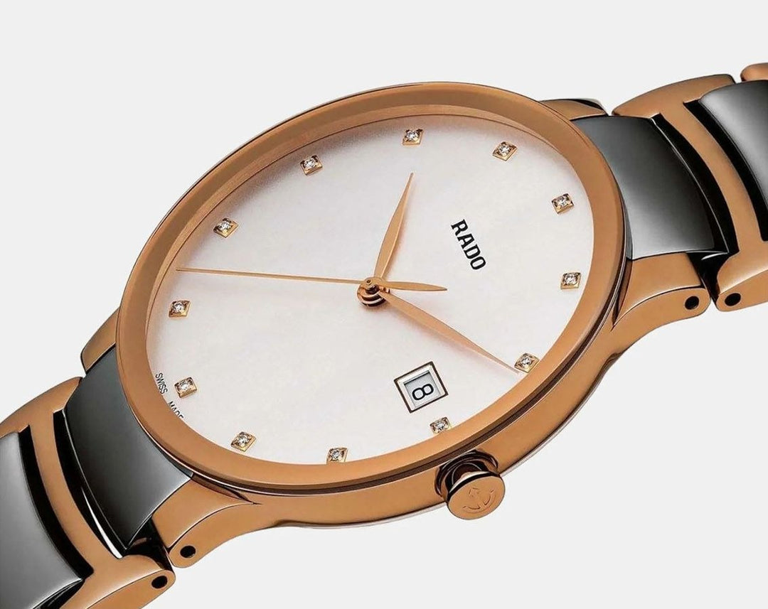 Rado Centrix 38mm White Dial Two-Tone 12 Diamonds Unisex Quartz Watch R30554762