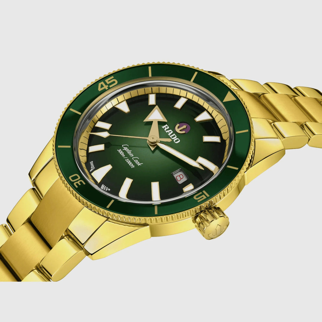 Rado Captain Cook Automatic 42mm Green Gradient Dial Yellow Gold PVD Men&