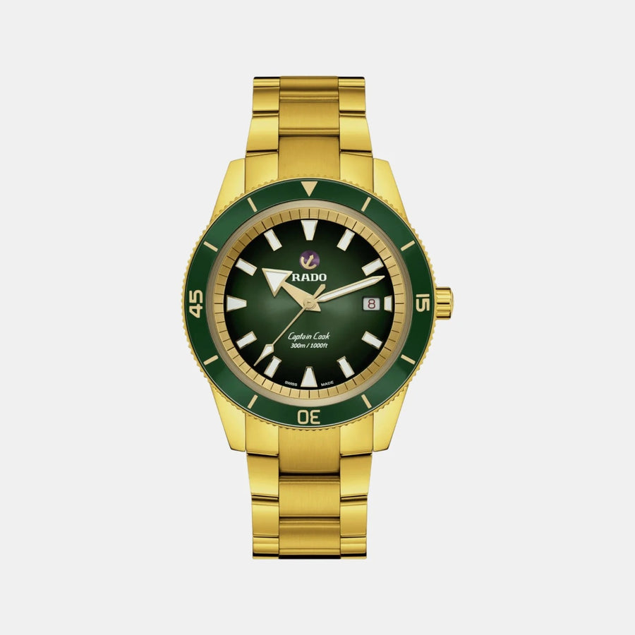 Rado Captain Cook automatic 42mm green dial yellow gold men's wedding watch