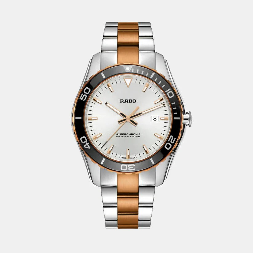 Rado HyperChrome 44mm Silver Dial Black Ceramic Bezel Quartz Men&