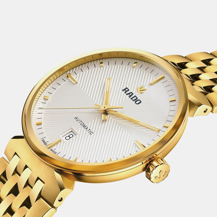 Rado Florence Automatic 39mm Silver White Embossed Dial Yellow Gold PVD Watch R48904013