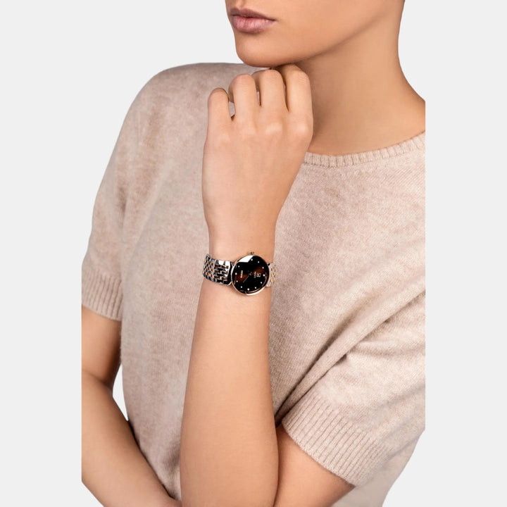 Rado Florence 30mm Brown Dial 12 Diamonds Rose Gold Two-Tone Quartz Ladies Watch R48913763