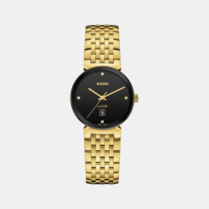 Rado Florence 30mm Black Dial 4 Diamonds Yellow Gold PVD Quartz Ladies Watch R48915703