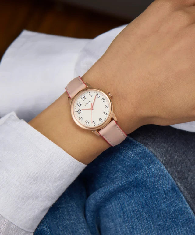 Timex Easy Reader Color Pop 30mm White Dial Pink Leather Women&