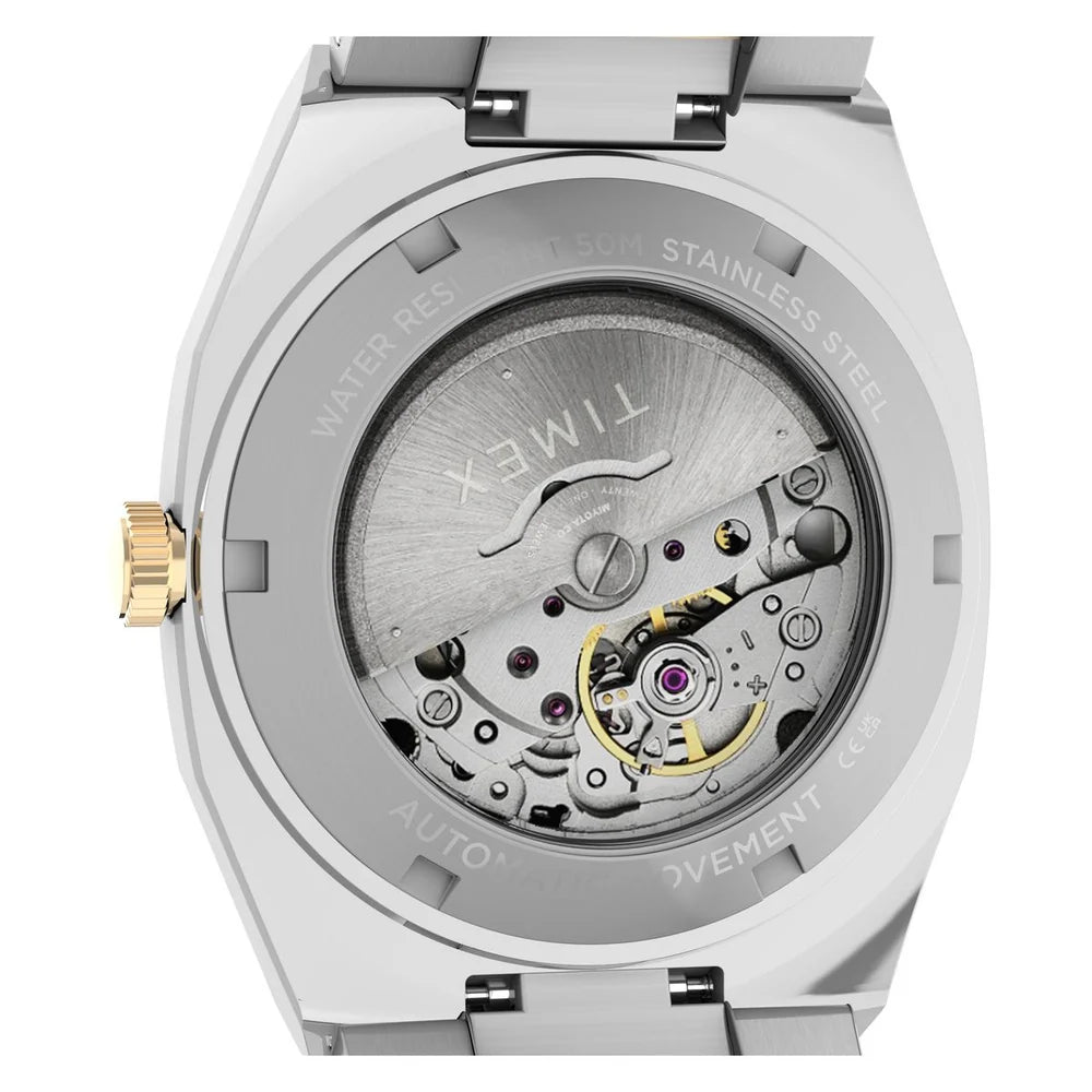 Timex E Line Automatic TV Dial 38mm Silver Dial Steel Bracelet Men&