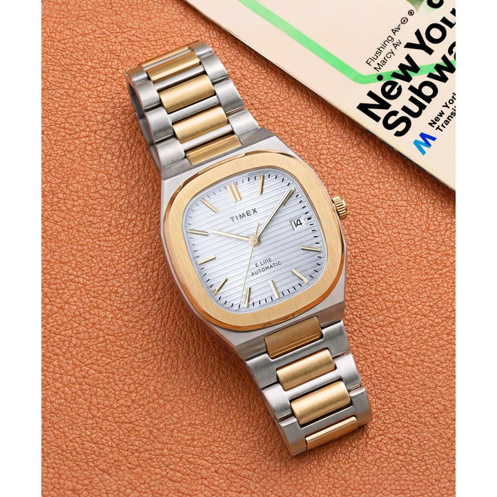 Timex E Line Automatic TV Dial 38mm Silver Dial Steel Bracelet Men&