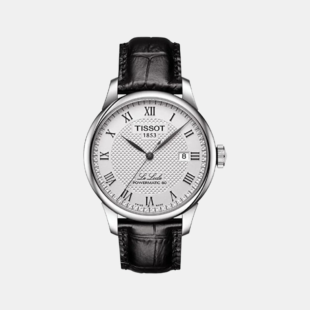 Tissot Le Locle Powermatic 80 Watch – 39.3mm Silver Dial Black Leather Strap | T0064071603300