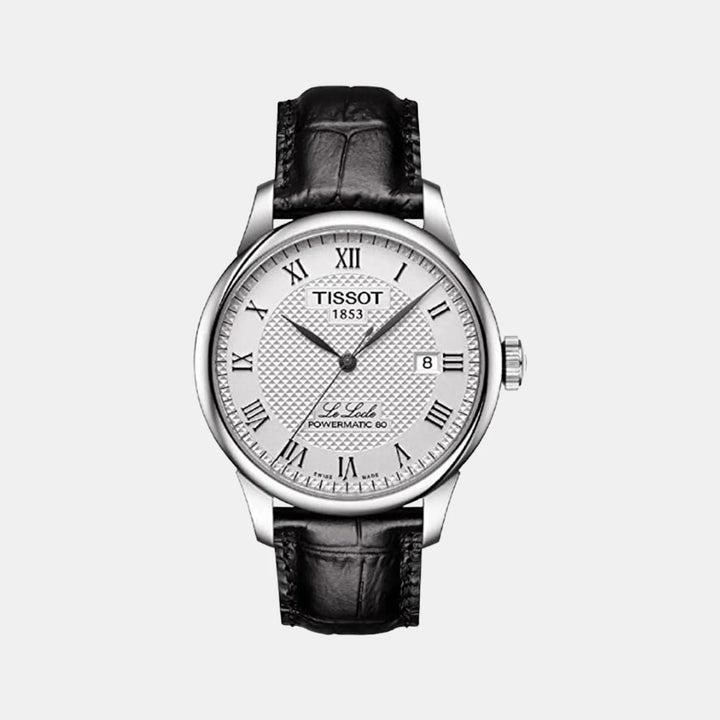 Tissot Le Locle Powermatic 80 Watch – 39.3mm Silver Dial Black Leather Strap | T0064071603300