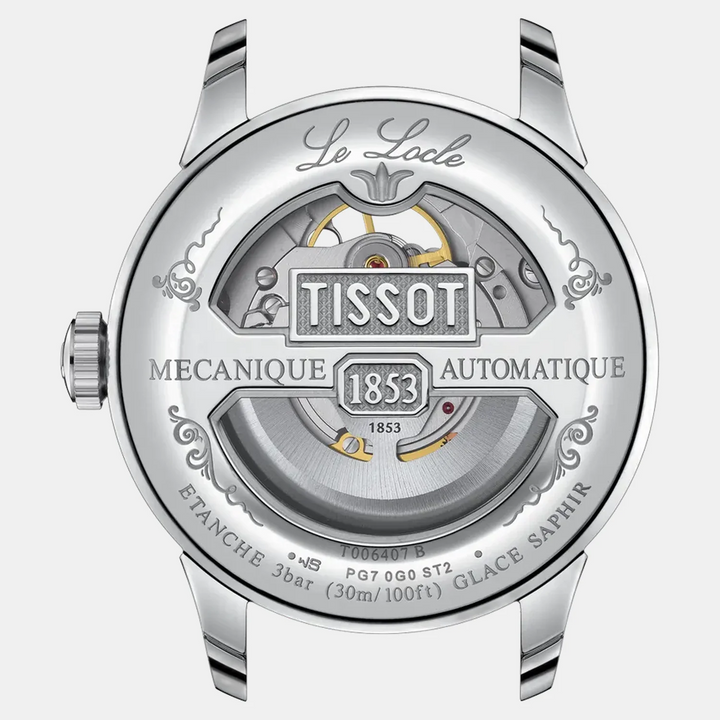 Tissot Le Locle Open Heart Powermatic 80 Watch – 39.3mm Silver Dial Leather Strap | T0064071603301