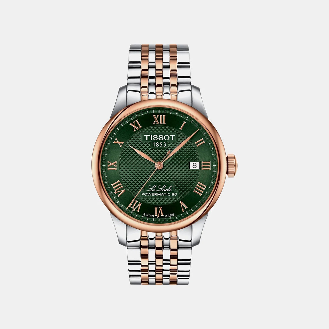 Tissot Le Locle Powermatic 80 Two-Tone Watch – 39.3mm Green Guilloche Dial