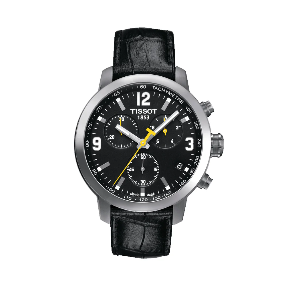 Tissot PRC 200 Quartz Chronograph Watch – Black Dial Black Leather Strap