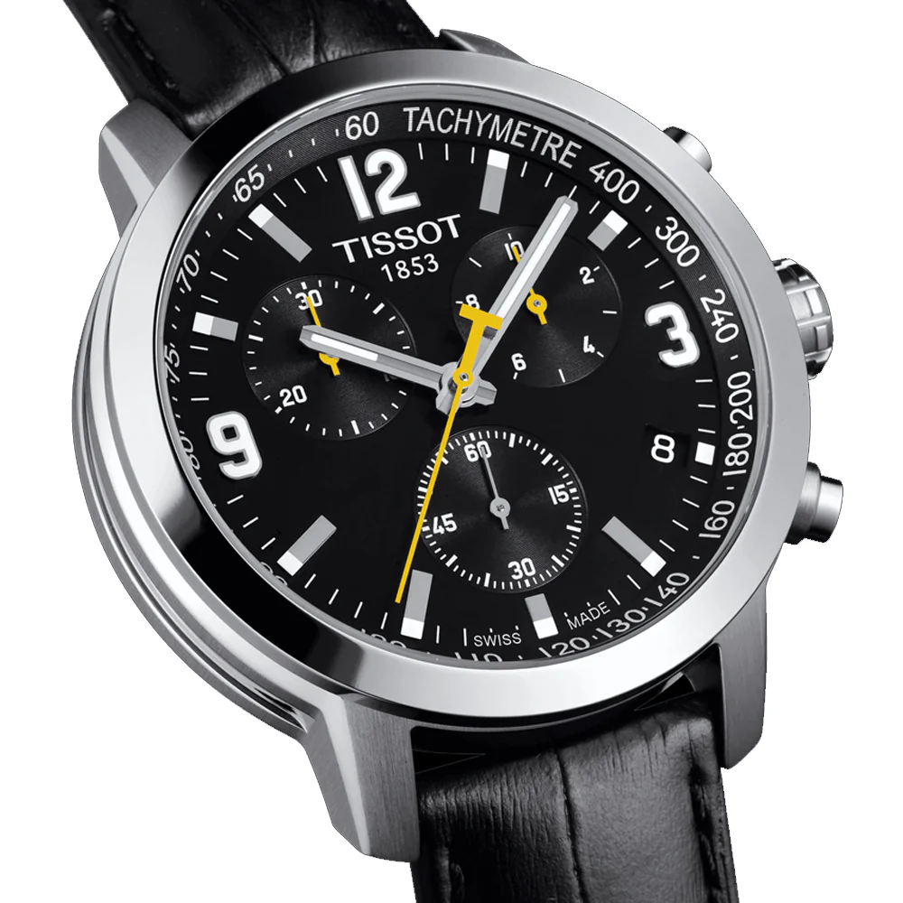 Tissot PRC 200 Quartz Chronograph Watch – Black Dial Black Leather Strap