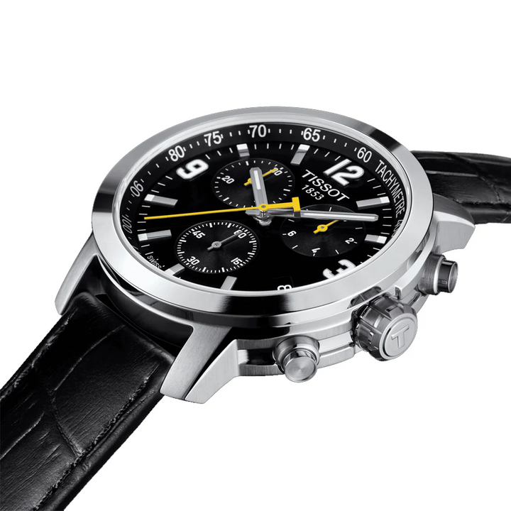 Tissot PRC 200 Quartz Chronograph Watch – Black Dial Black Leather Strap