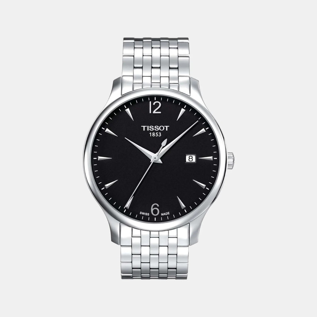 Tissot Tradition Quartz Watch – 42mm Black Dial Steel Bracelet