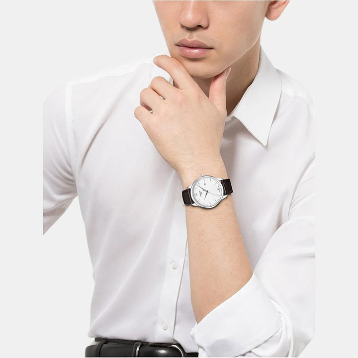 Tissot Tradition Quartz Watch – 42mm Silver Dial Brown Alligator Leather Strap