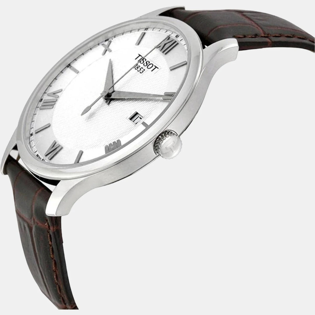 Tissot Tradition Quartz Watch – 42mm Silver Dial Black Leather Strap