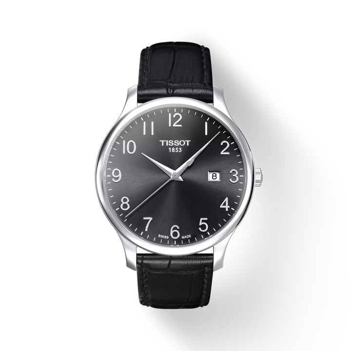 Tissot Tradition Quartz Watch – 42mm Black Dial Black Leather Strap
