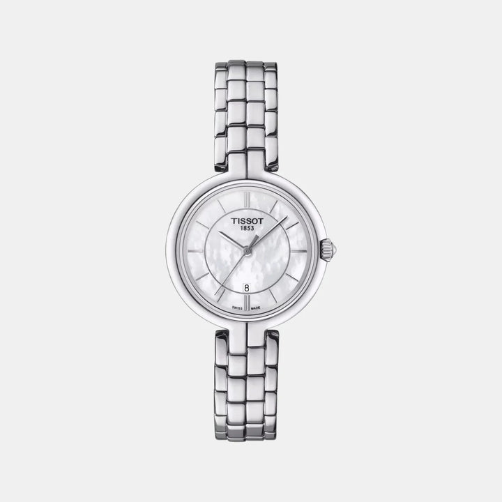 Tissot Flamingo Ladies Watch – 30mm White Mother-of-Pearl Dial Steel Bracelet