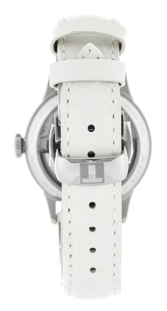 Tissot Chemin des Tourelles Ladies Automatic Watch – 32mm MOP Diamond Dial White Leather