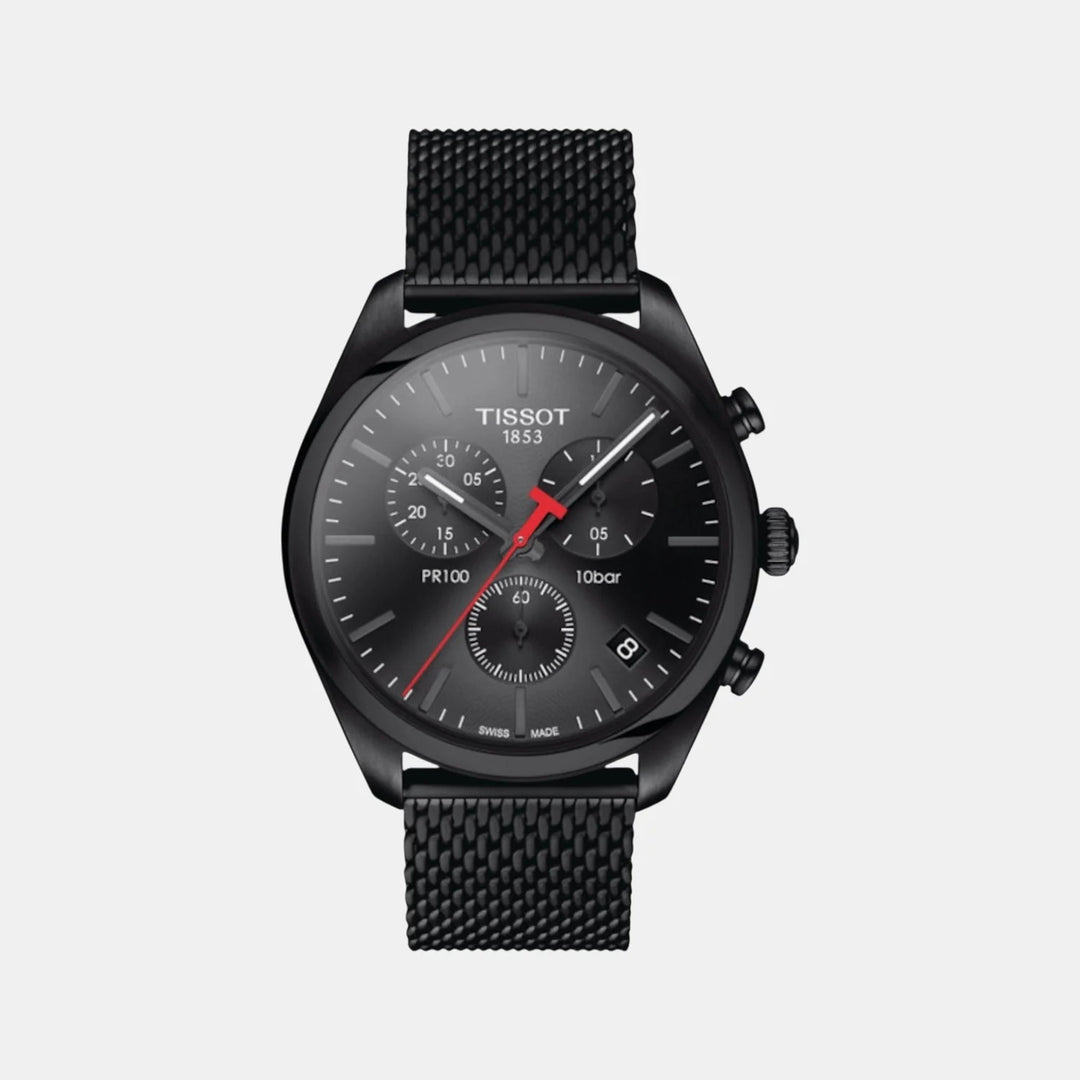 Tissot PR 100 Quartz Chronograph Watch – 41mm Black Dial Black PVD Steel Bracelet