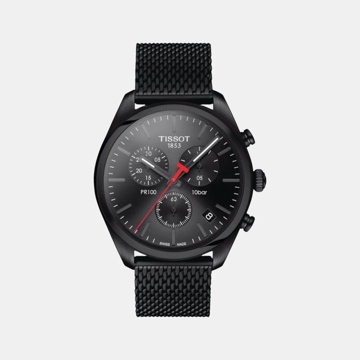 Tissot PR 100 Quartz Chronograph Watch – 41mm Black Dial Black PVD Steel Bracelet