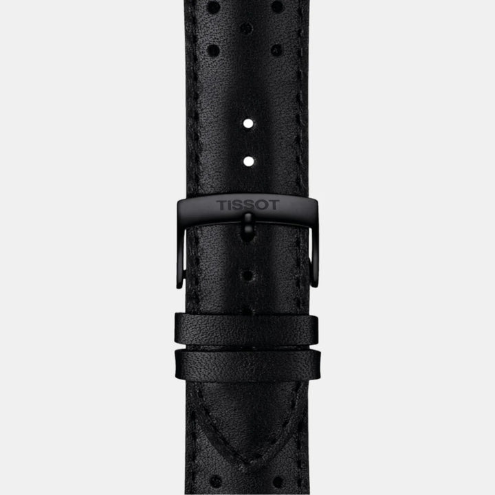 Tissot V8 Quartz Chronograph Watch – 42.5mm Black Dial Black PVD Perforated Leather Strap