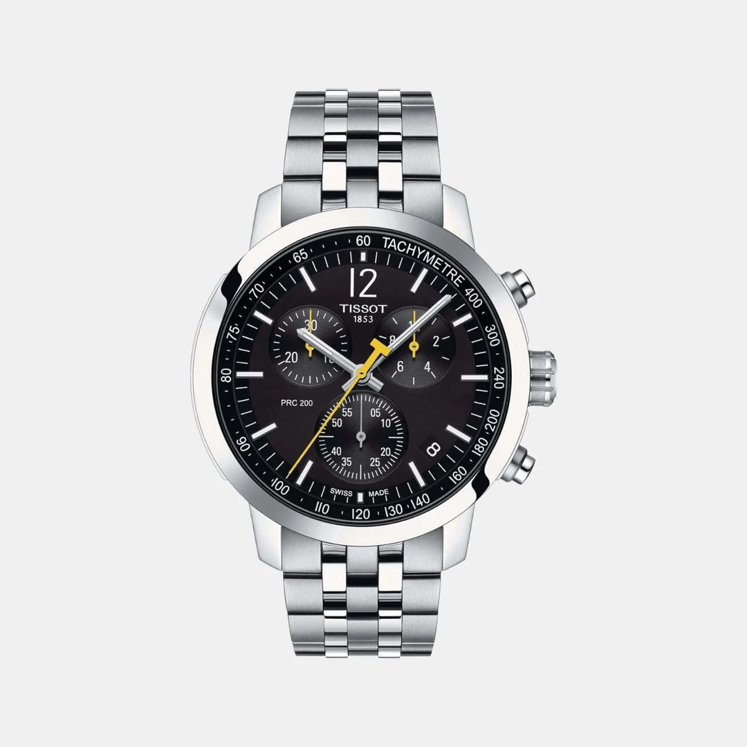 Tissot PRC 200 Quartz Chronograph Watch – 43mm Black Dial Steel Bracelet