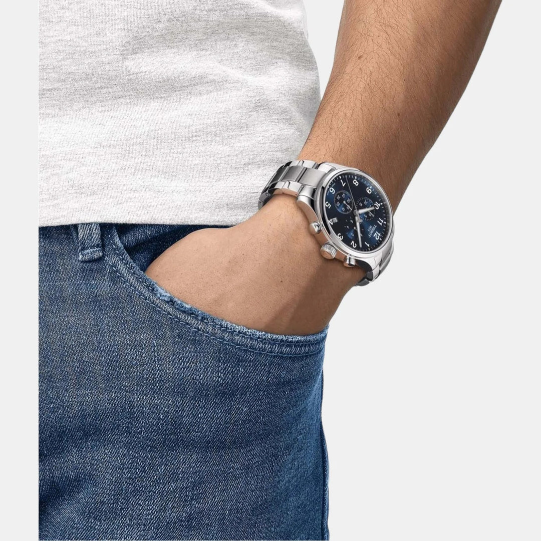 Tissot Chrono XL Classic Quartz Chronograph Watch – 45mm Blue Dial Steel Bracelet
