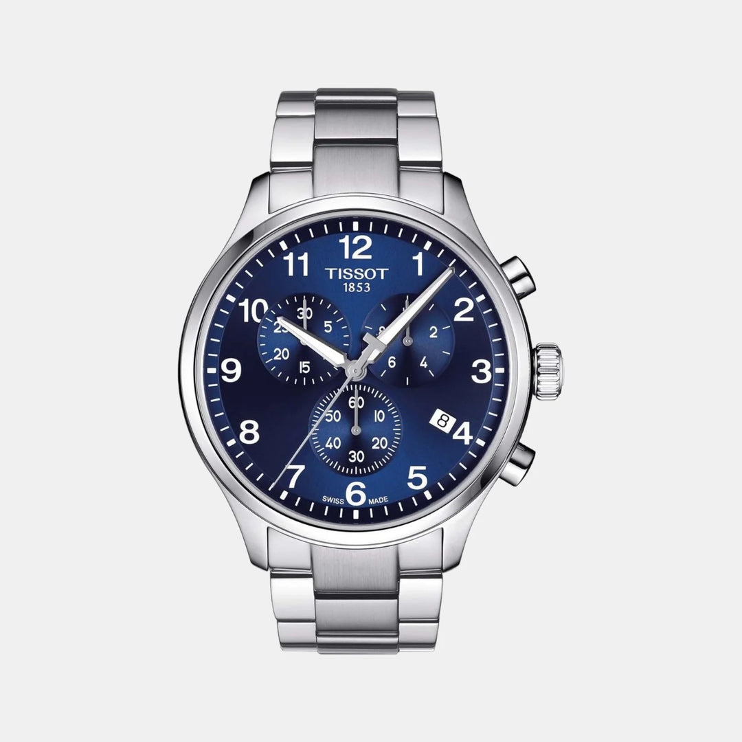 Tissot Chrono XL Classic Quartz Chronograph Watch – 45mm Blue Dial Steel Bracelet