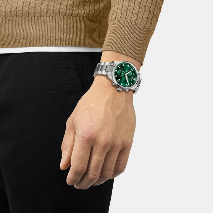 Tissot Chrono XL Classic Quartz Chronograph Watch – 45mm Green Dial Steel Bracelet