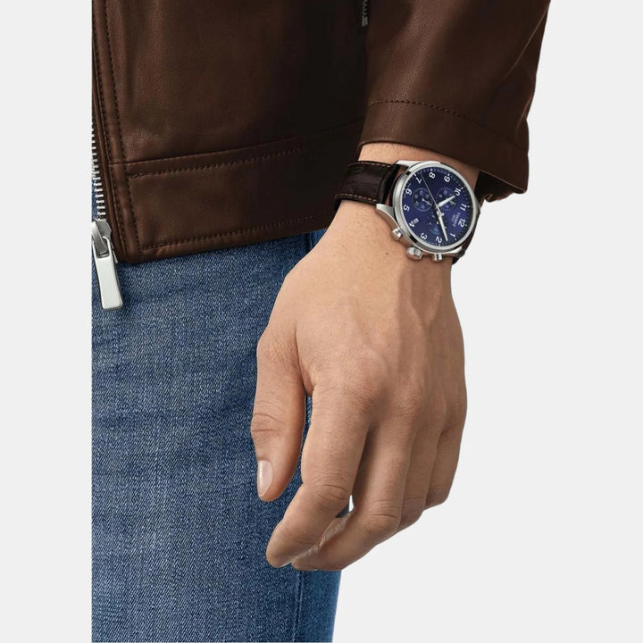 Tissot Chrono XL Classic Quartz Chronograph Watch – 45mm Blue Dial Leather Strap