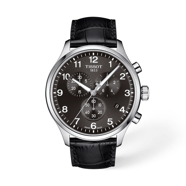 Tissot Chrono XL Classic Quartz Chronograph Watch – 45mm Black Dial Leather Strap