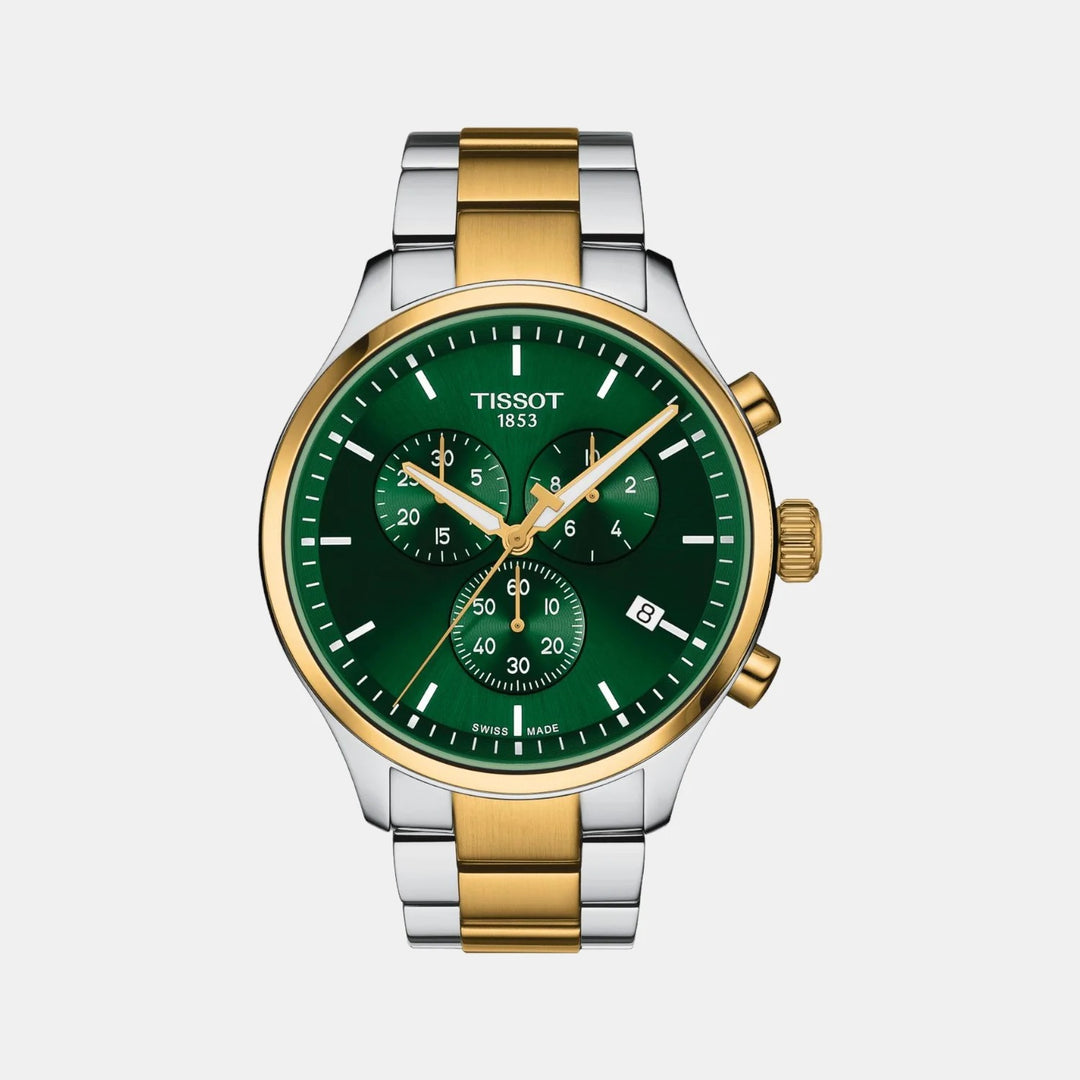 Tissot Chrono XL Classic Quartz Chronograph Watch – 45mm Green Dial Two-Tone Bracelet