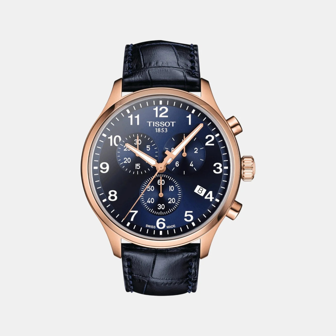 Tissot Chrono XL Classic Quartz Chronograph Watch – 45mm Blue Dial Brown Leather Strap