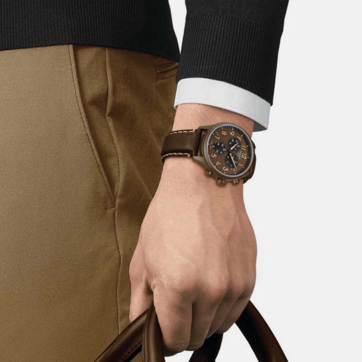 Tissot Chrono XL Classic Quartz Chronograph Watch – 45mm Khaki Dial Leather Strap