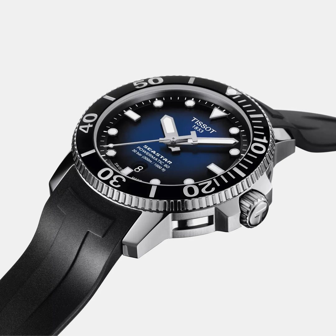 Tissot Seastar 1000 Powermatic 80 Watch – 43mm Blue Dial Black Rubber Strap